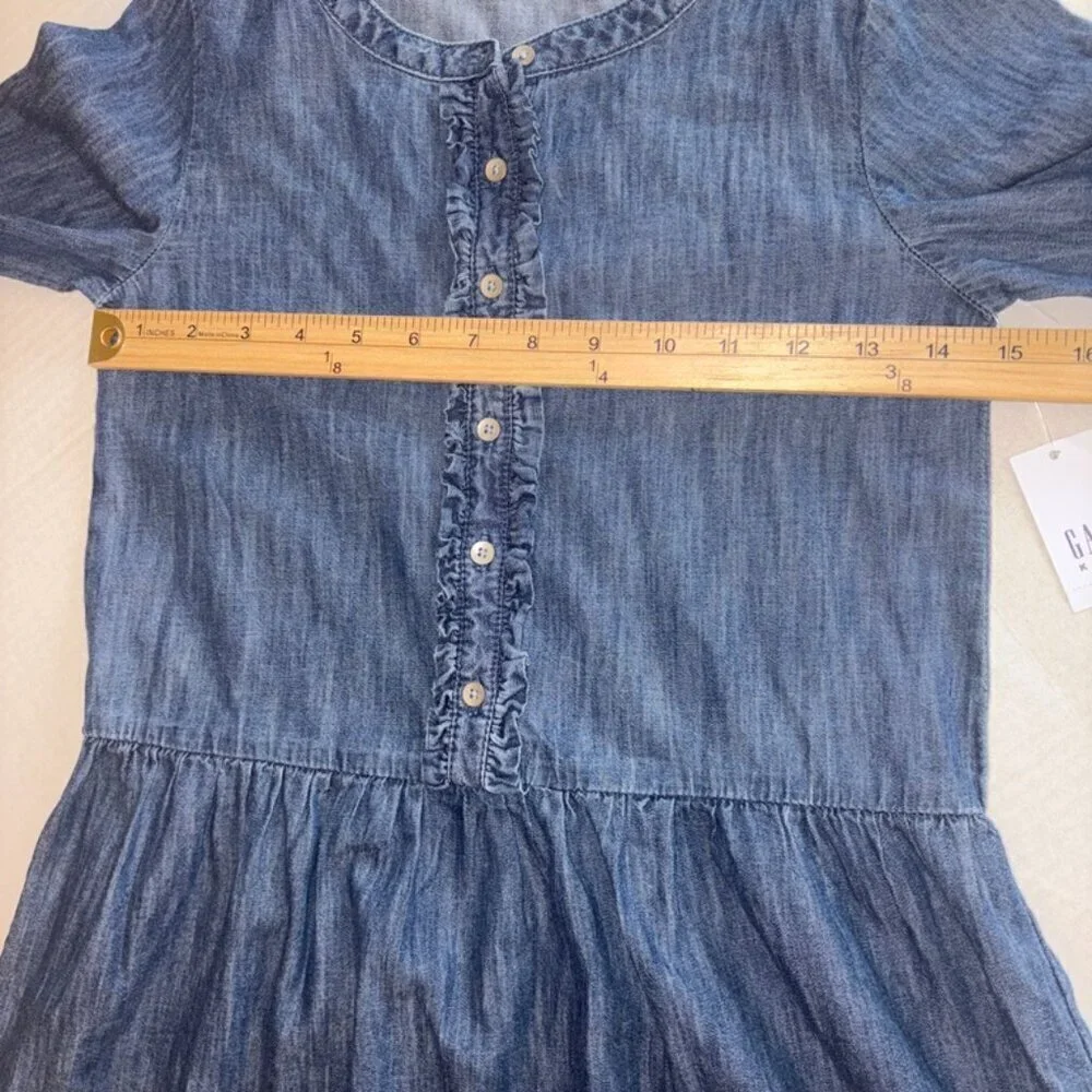 NEW NWT Girls Gap Long Sleeve Denim Ruffle Chambray Dress size Large